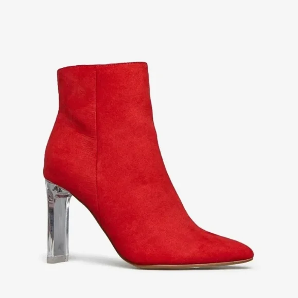 NEW Women's Charone Red Chunky Block Heel Pointed Toe Ankle Boots Size 7 - Picture 2 of 5